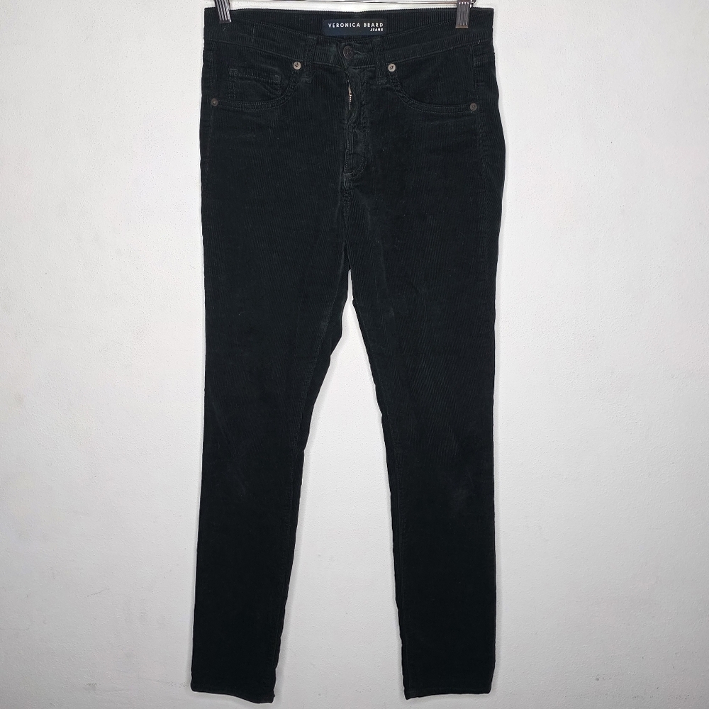 Veronica Beard Pants Women 25 Green Solid Kate Skinny Corduroy Mid Rise Stretch